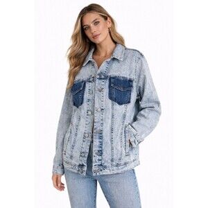 L’Agence Karina Oversized Denim Jacket XS Acid Wash Distressed 90s Streetwear